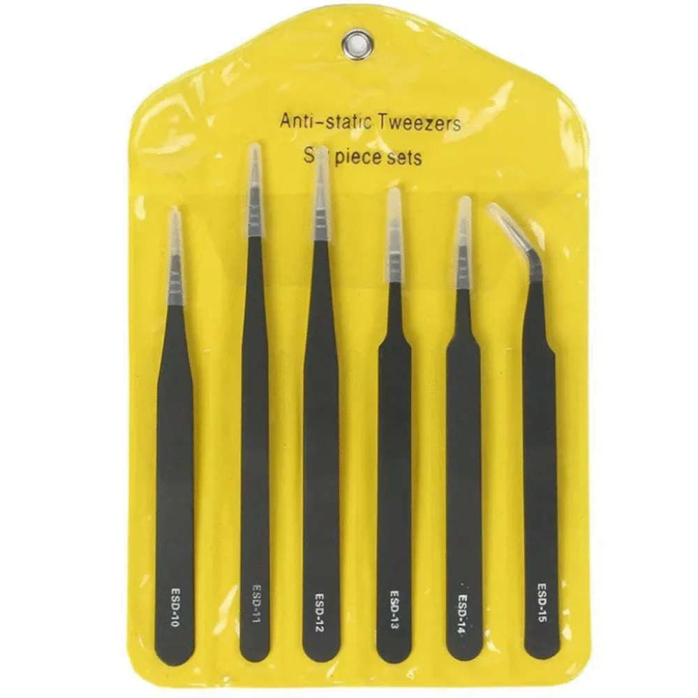 6Pcs ESD-10 Stainless Steel Tweezers Kit